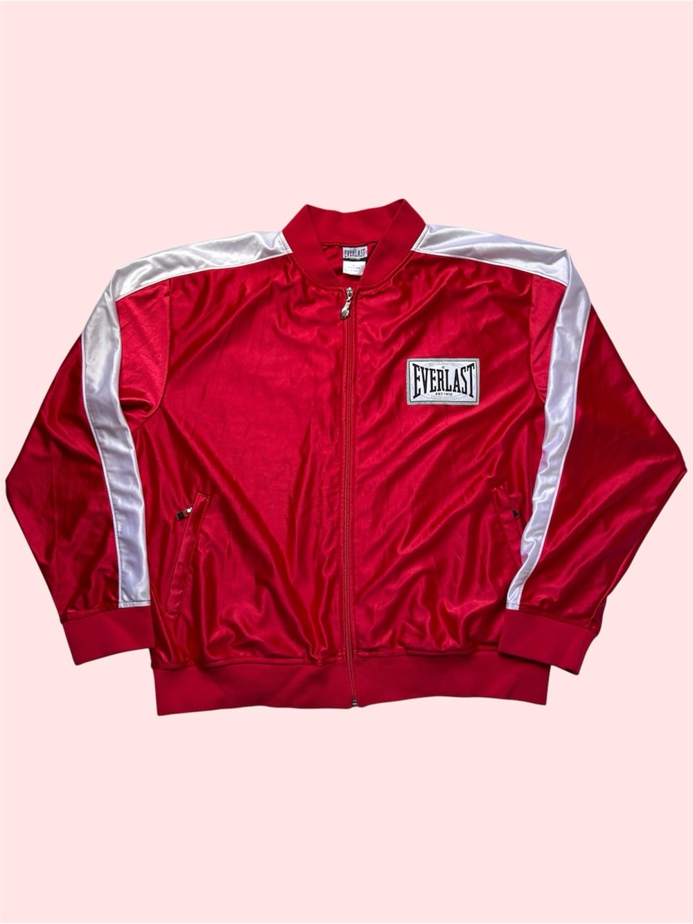 Vintage Everlast Boxing Equipment Track Bomber Jacket Shiny Red Large Rare